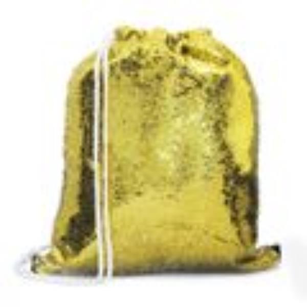 Mochila Saco de Lantejoulas Mágica Dourada e Branca - Cetim Branco 35x38cm
