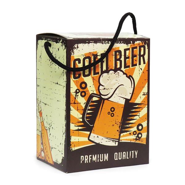 Caixinha de Papel Estampada Colorida Cold Beer com Corda para Canecas de Chopp - 475ml