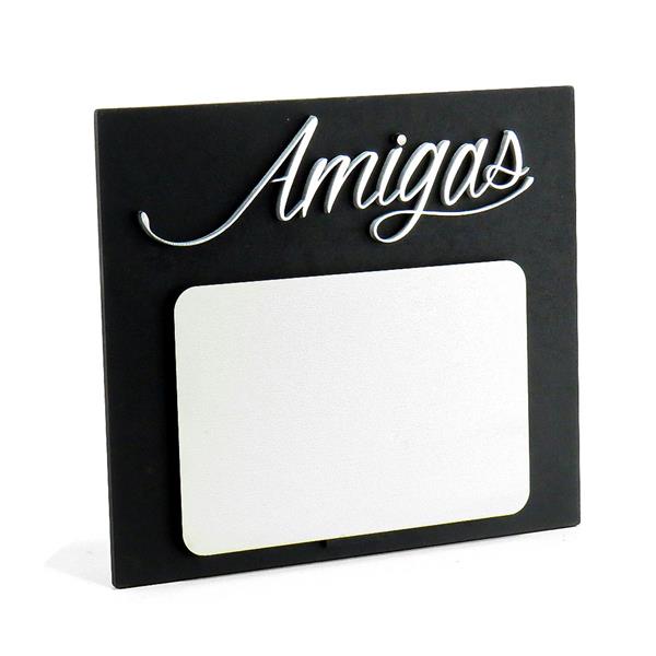Porta-retrato de MDF Texturizado Preto/ Branco - AMIGAS - 17,5x20cm