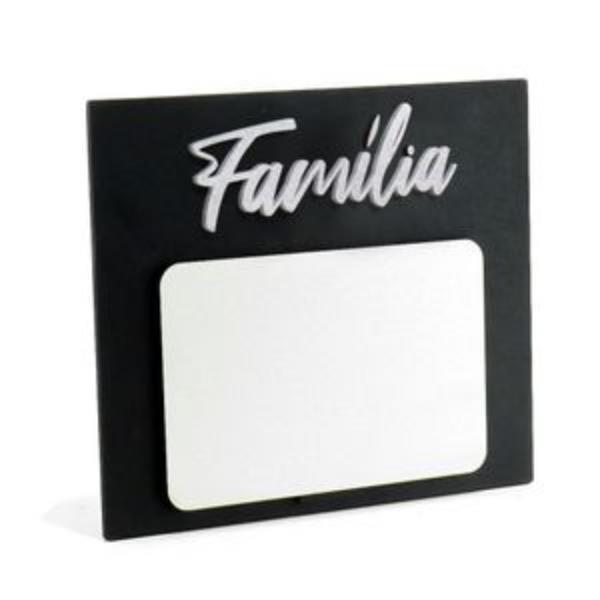 Porta-retrato de MDF Texturizado Preto/ Branco - FAMÍLIA - 17,5x20cm