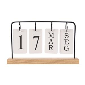 Calendário Permanente de Madeira com Alça de Metal